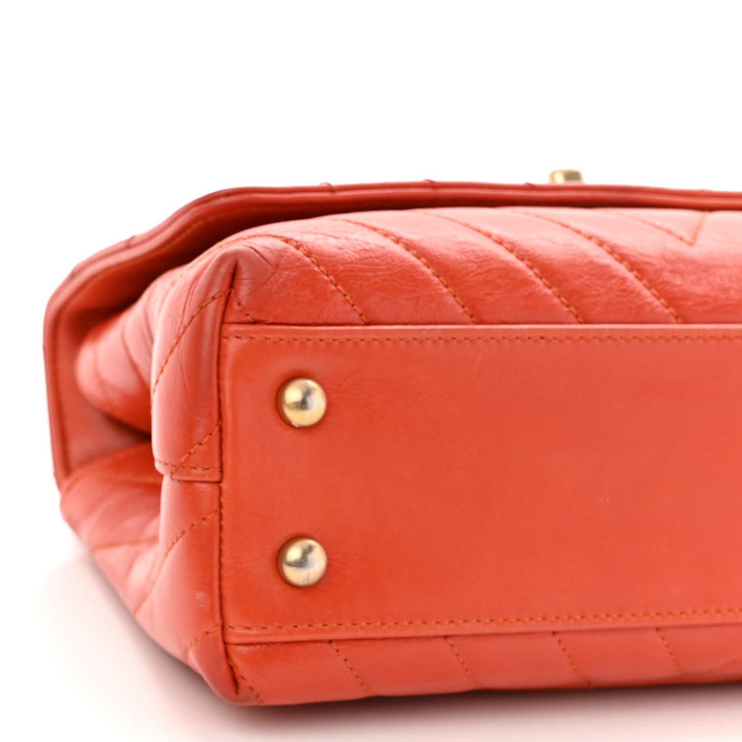 Calfskin Chevron Quilted Mini Coco Handle Flap Orange
