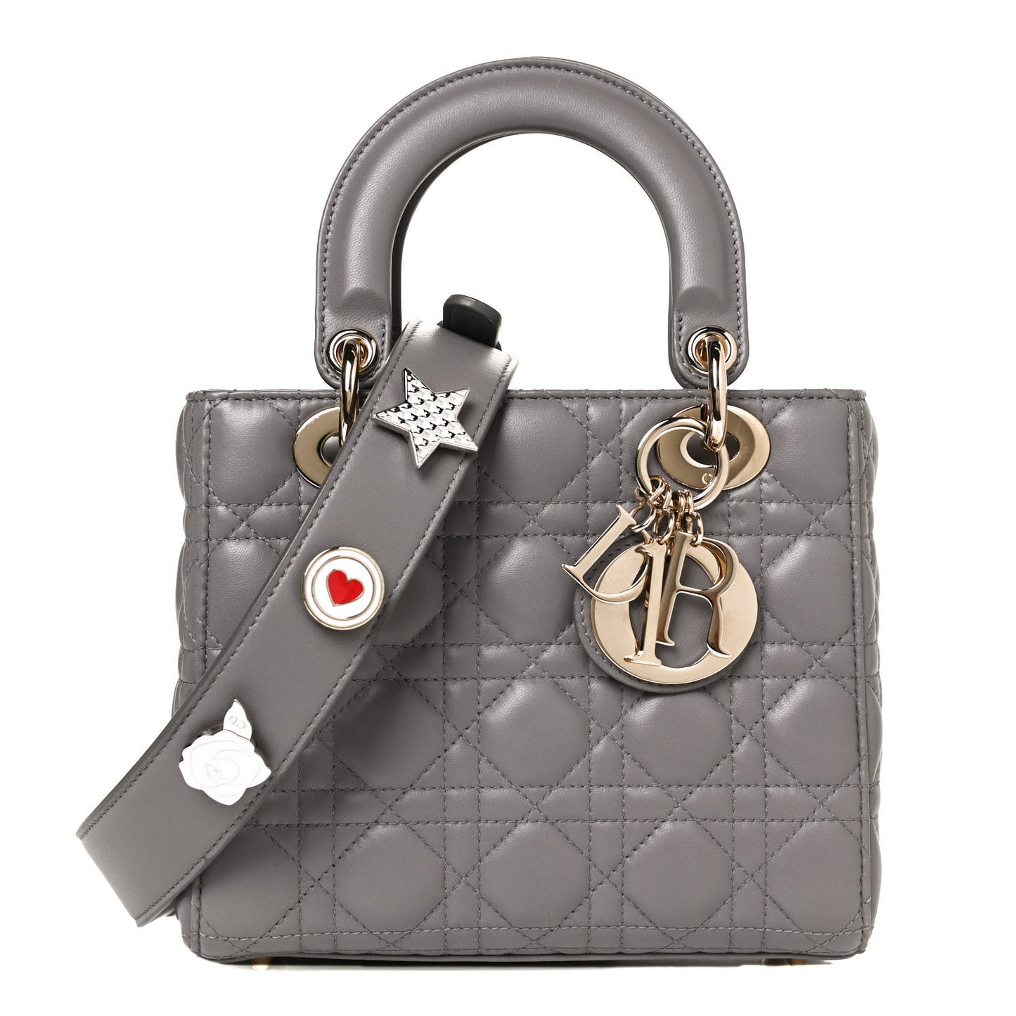 Lambskin Cannage Small Lucky Badges My Lady Dior Grey