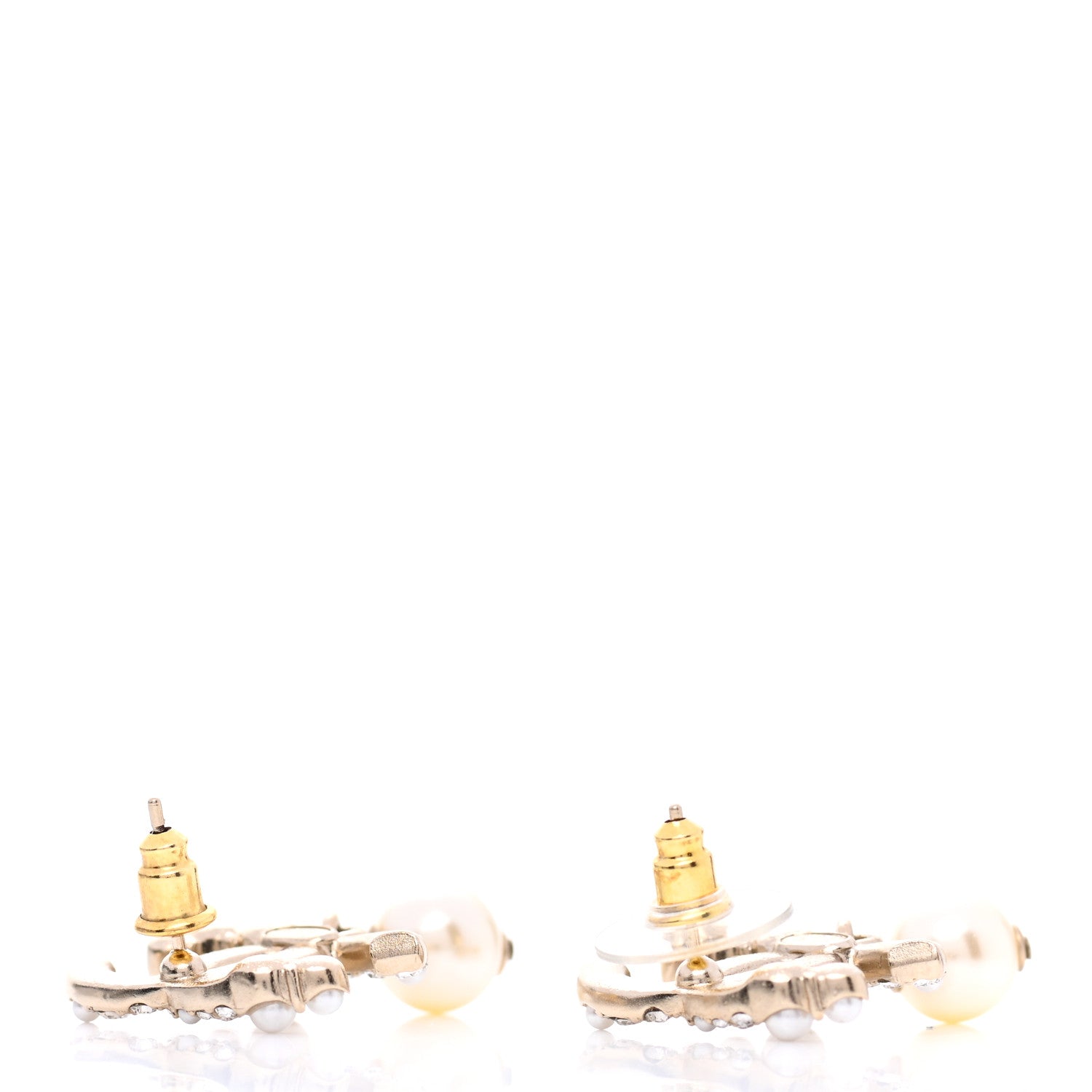 Chanel Crystal Pearl CC Drop Earrings Gold 3 of 4