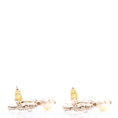 Chanel Crystal Pearl CC Drop Earrings Gold 3 of 4