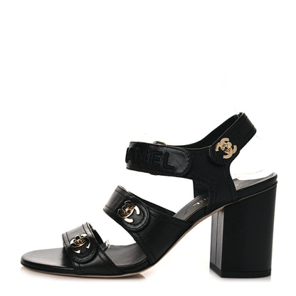 Chanel Goatskin CC Turnlock Sandals 37.5 Black 1 of 9