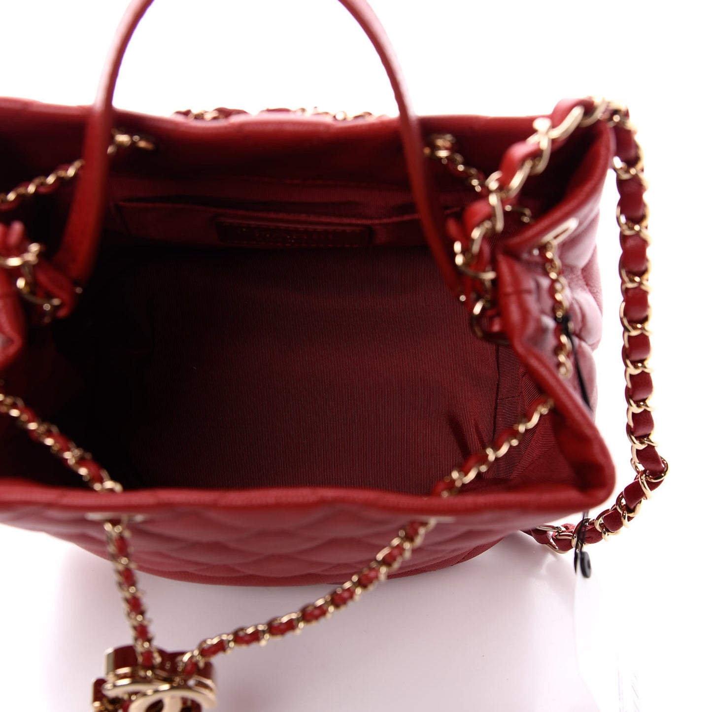 Caviar Quilted Rolled Up Bucket Drawstring Bag Red