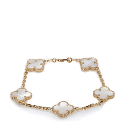 Van Cleef & Arpels 18K Yellow Gold Mother of Pearl 5 Motifs Vintage Alhambra Bracelet 1 of 8