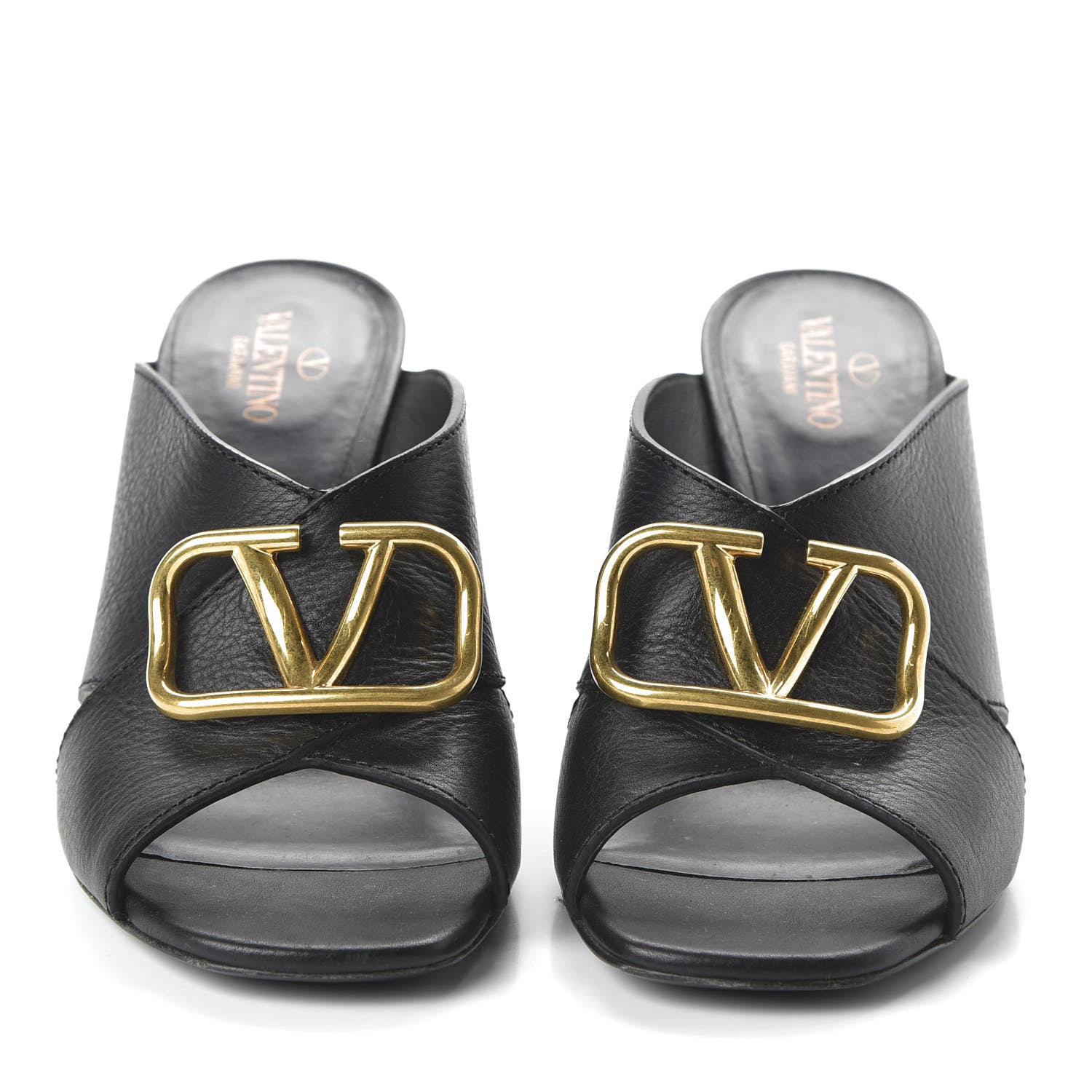 Valentino Garavani Grainy Cowhide VLogo Mid Heel Slide Sandals 39 Black 2 of 8