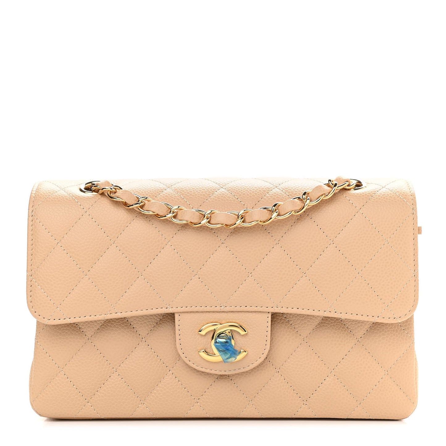Caviar Quilted Small Double Flap Beige