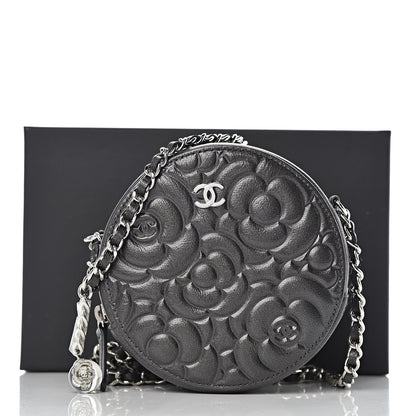 Chanel Goatskin Camellia Quilted Round Clutch With Chain Grey 10 of 10