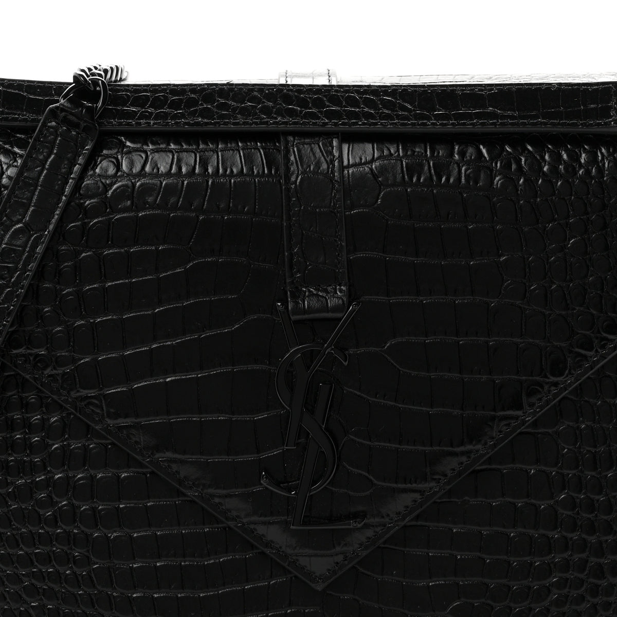 Saint Laurent Calfskin Crocodile Embossed Monogram Large Satchel Black 8 of 10