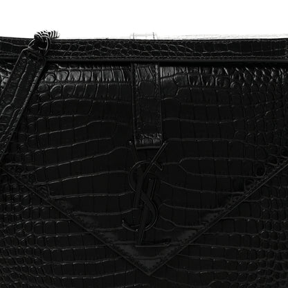 Saint Laurent Calfskin Crocodile Embossed Monogram Large Satchel Black 8 of 10