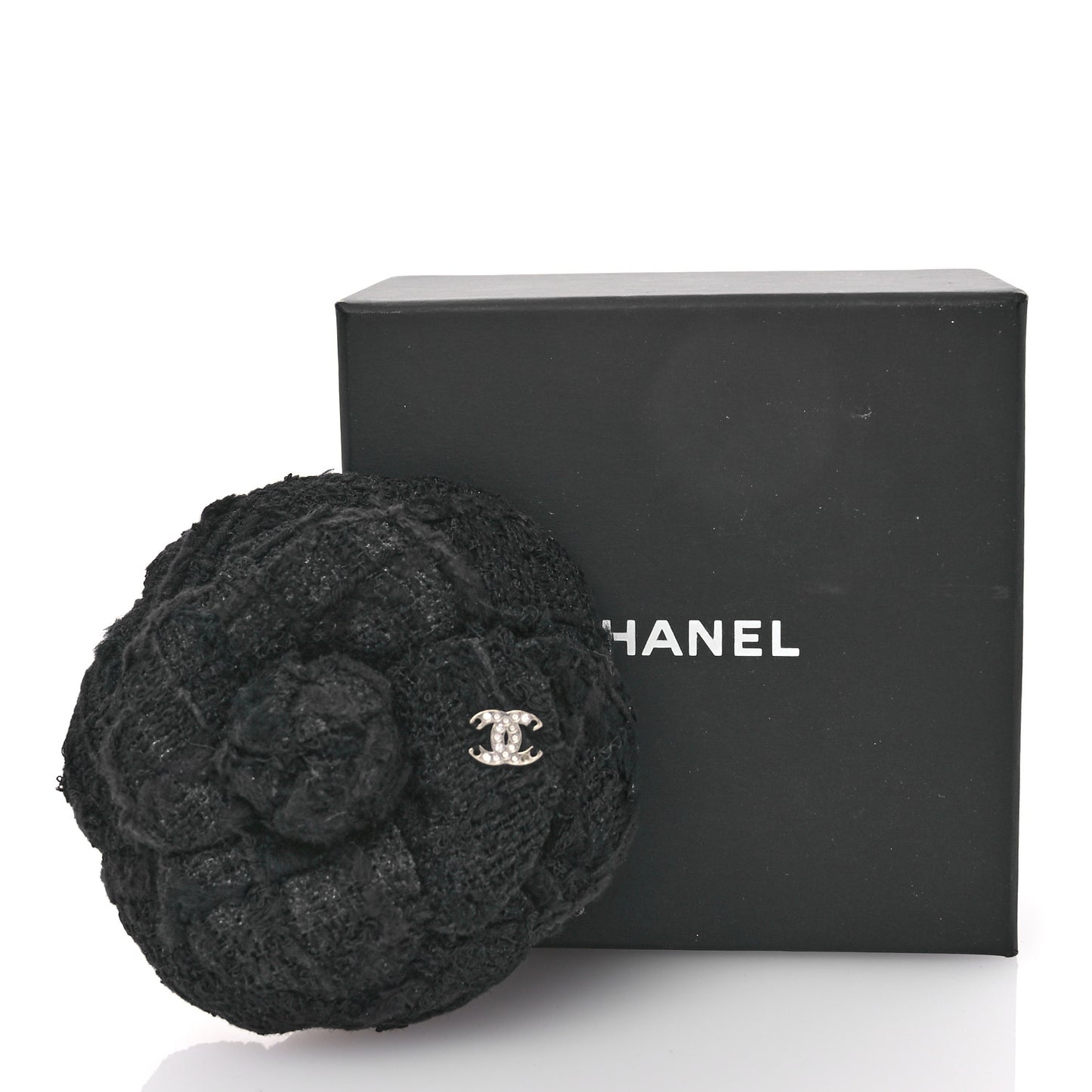Tweed Camellia CC Pin Brooch Grey