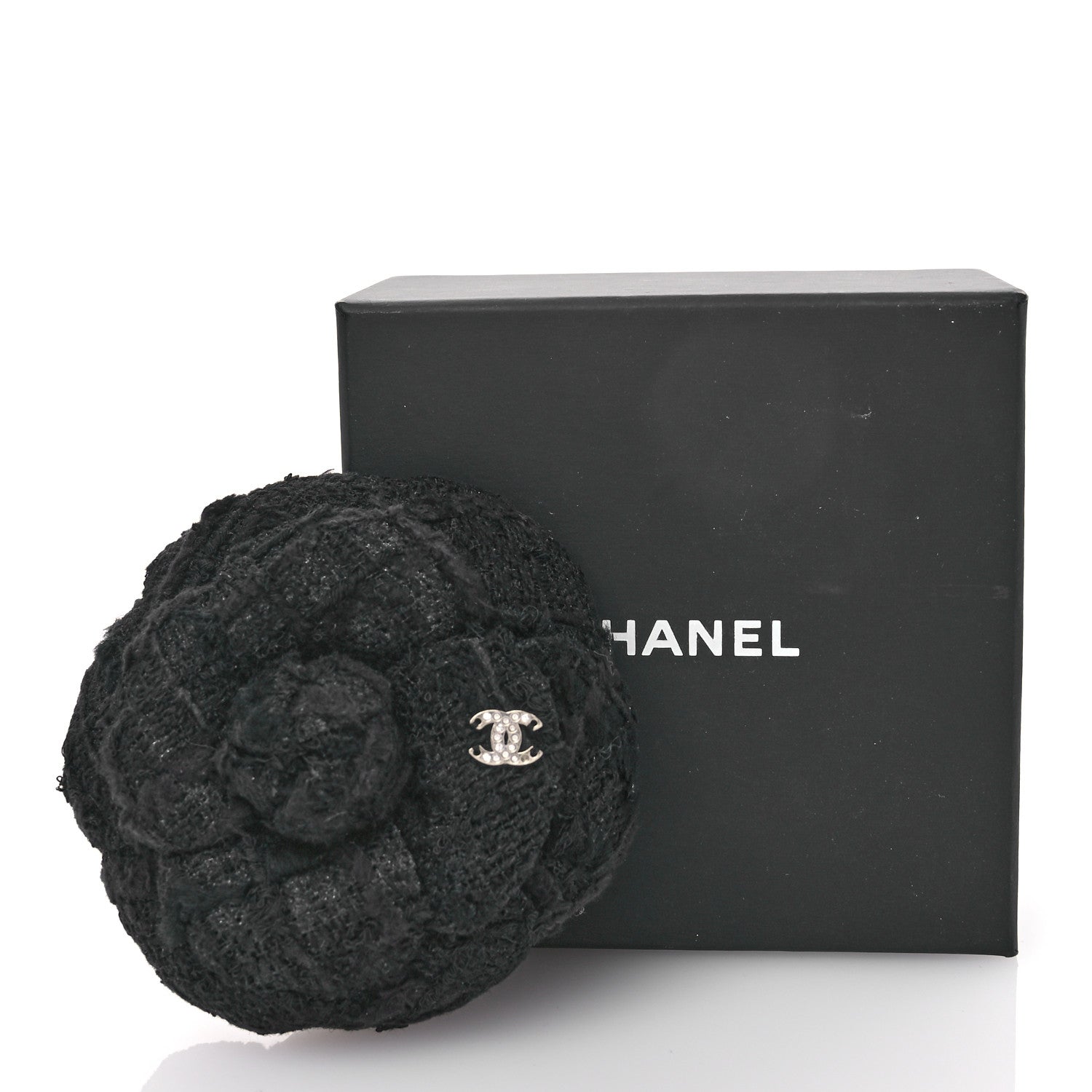 Chanel Tweed Camellia CC Pin Brooch Grey 4 of 4