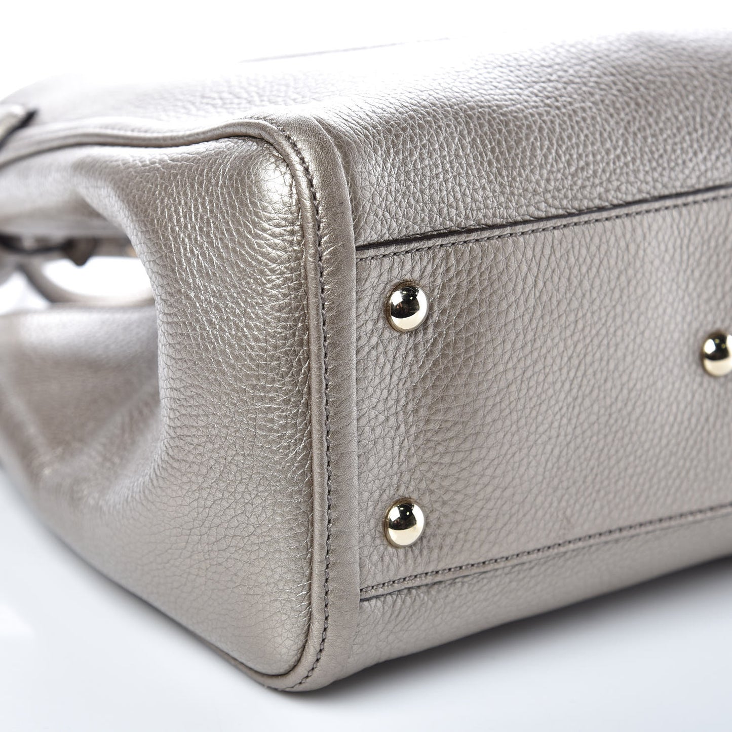 Metallic Pebbled Calfskin Small Soho Shoulder Bag Golden Beige