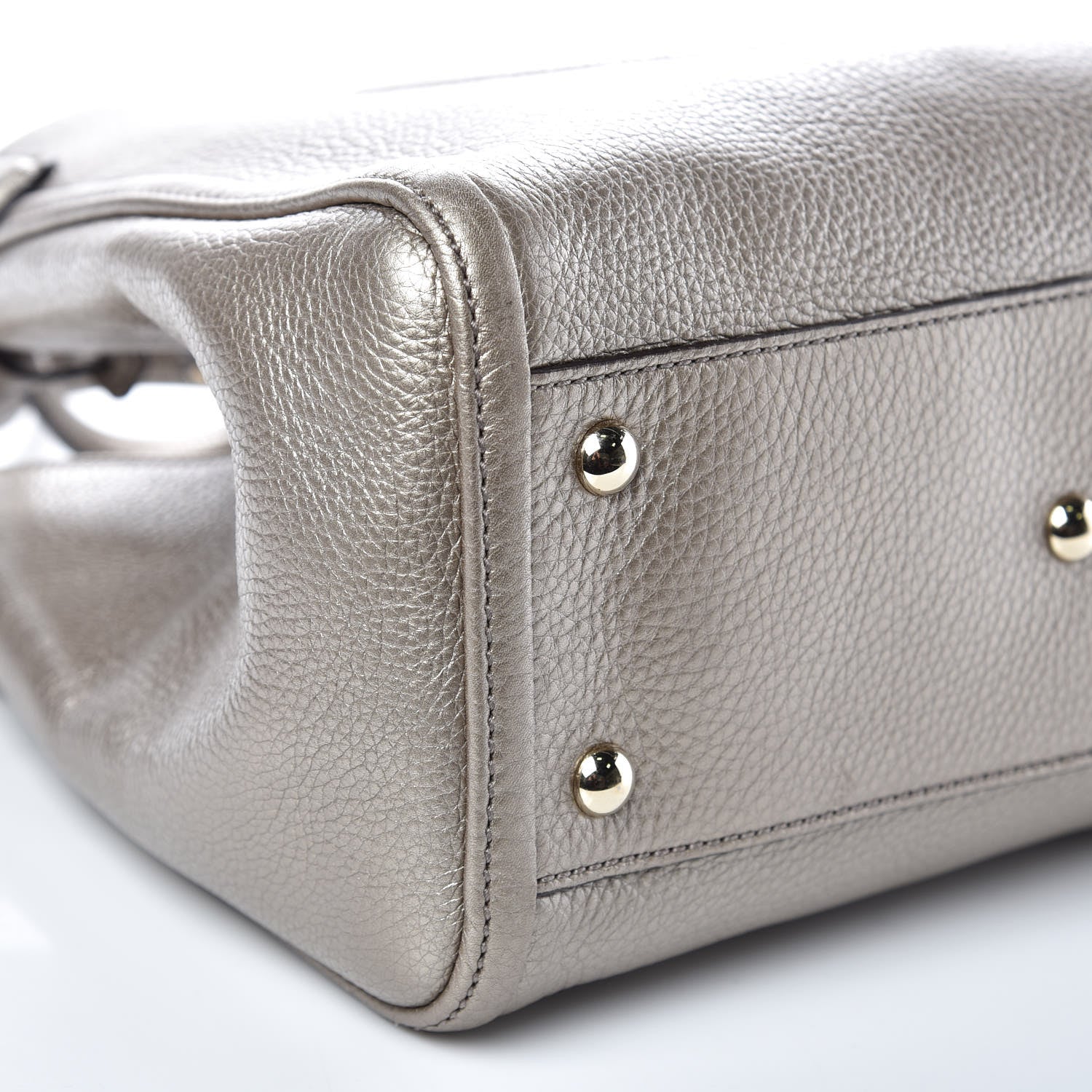 Gucci Metallic Pebbled Calfskin Small Soho Shoulder Bag Golden Beige 8 of 9