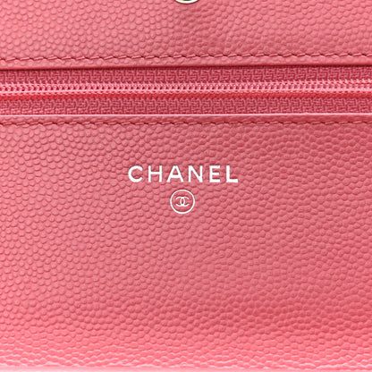 Chanel Caviar Chevron Quilted Wallet On Chain WOC Pink 5 of 14