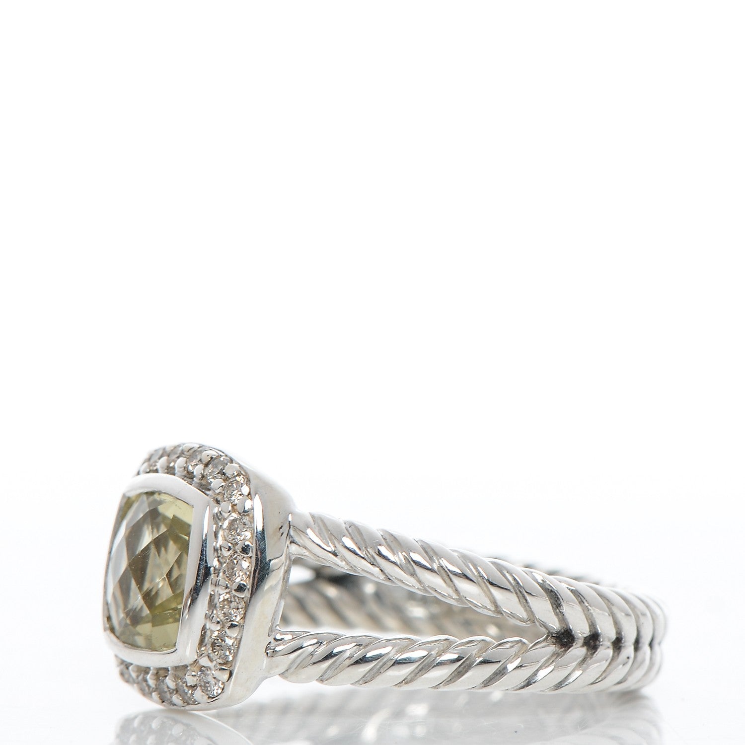 David Yurman Sterling Silver Diamond Prasiolite 7mm Petite Albion Ring 54 7 3 of 5