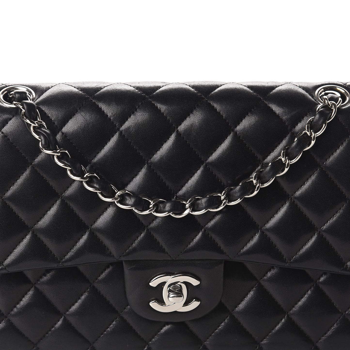 Lambskin Quilted Medium Double Flap Black