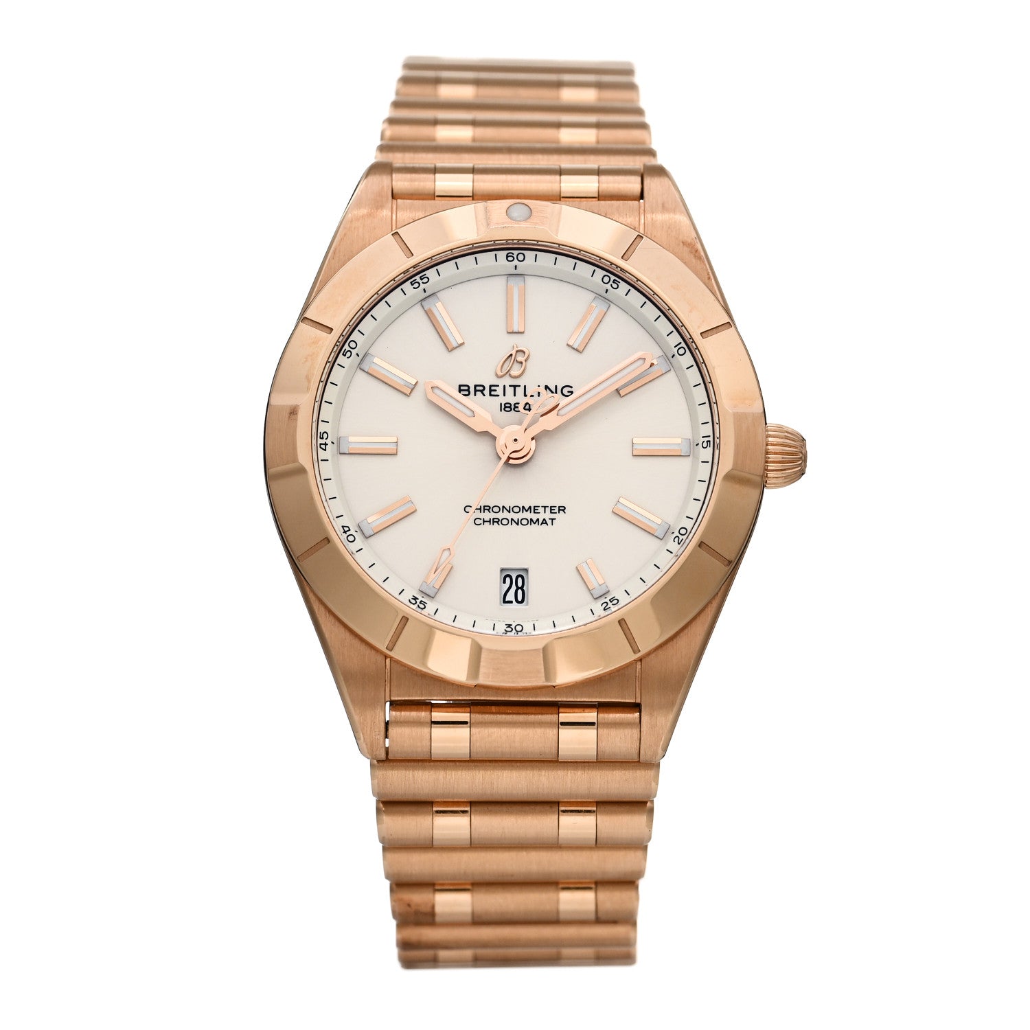 Breitling 18K Rose Gold 32mm Chronomat Quartz Watch White R77310101A1R1 1 of 5