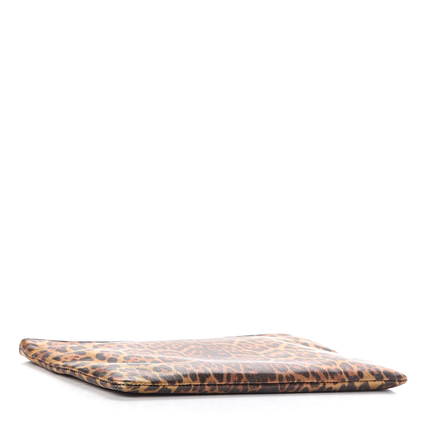 Metallic Calfskin Leopard Printed Letters Monogram Zip Clutch