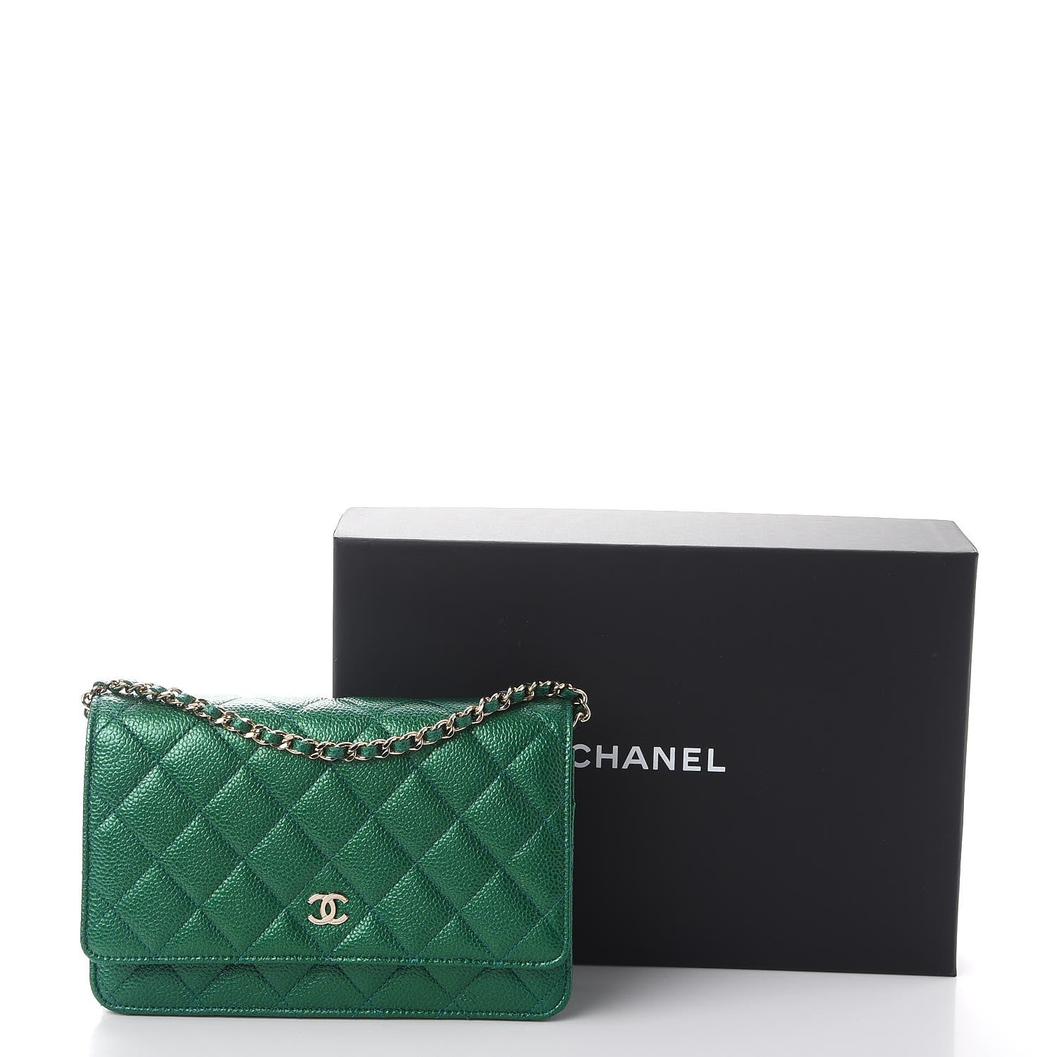Chanel Metallic Caviar Quilted Wallet On Chain WOC Green 9 of 9