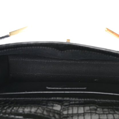 Saint Laurent Shiny Calfskin Crocodile Embossed Small Manhattan Baguette Black 5 of 10