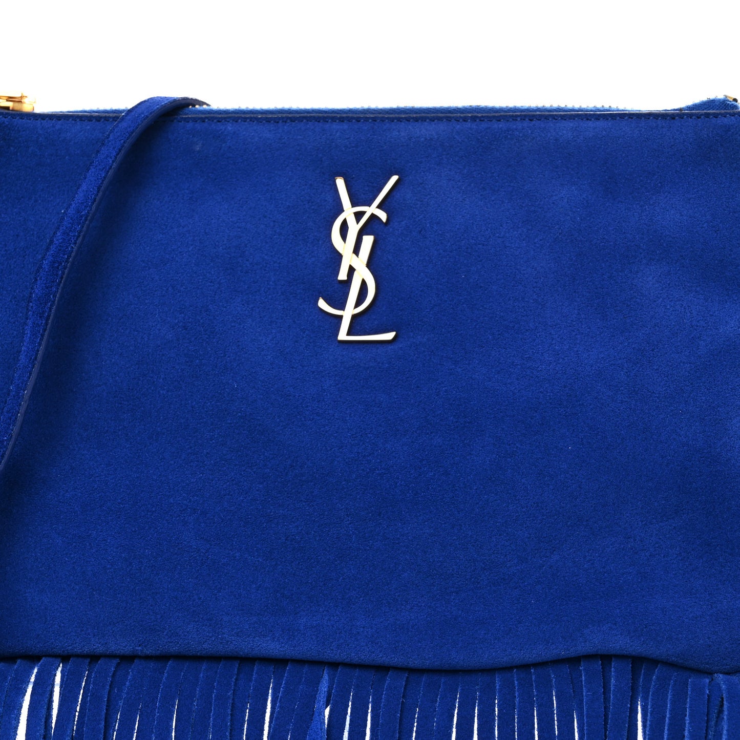 Suede Calfskin Small Fringe Crossbody Bag Blue
