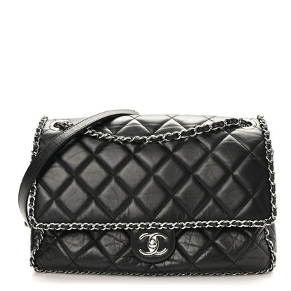 Chanel Crumpled Calfskin Quilted Large Chain All Over Flap Bag Black 1 of 9
