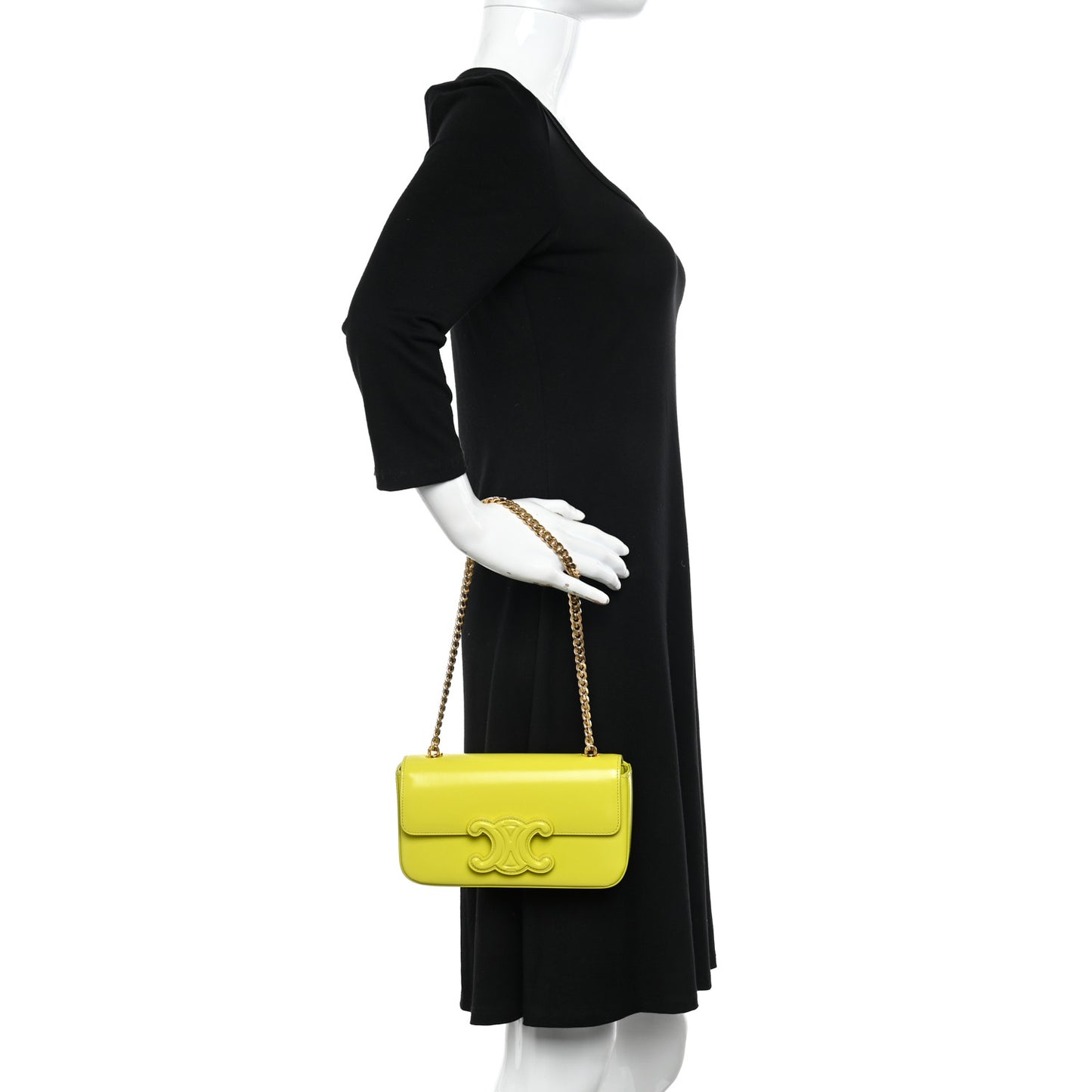 Shiny Calfskin Cuir Triomphe Chain Shoulder Bag Anis