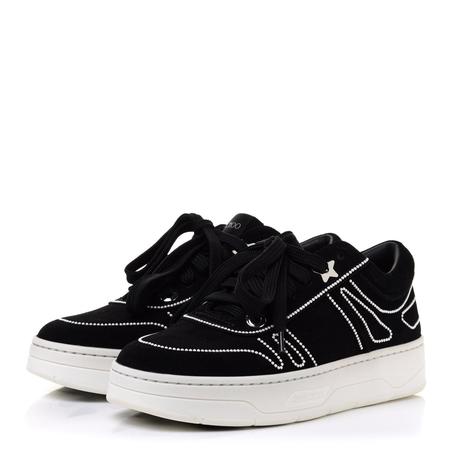 Suede Pearl Embellished Hawaii Low-Top Sneakers 36.5 Black