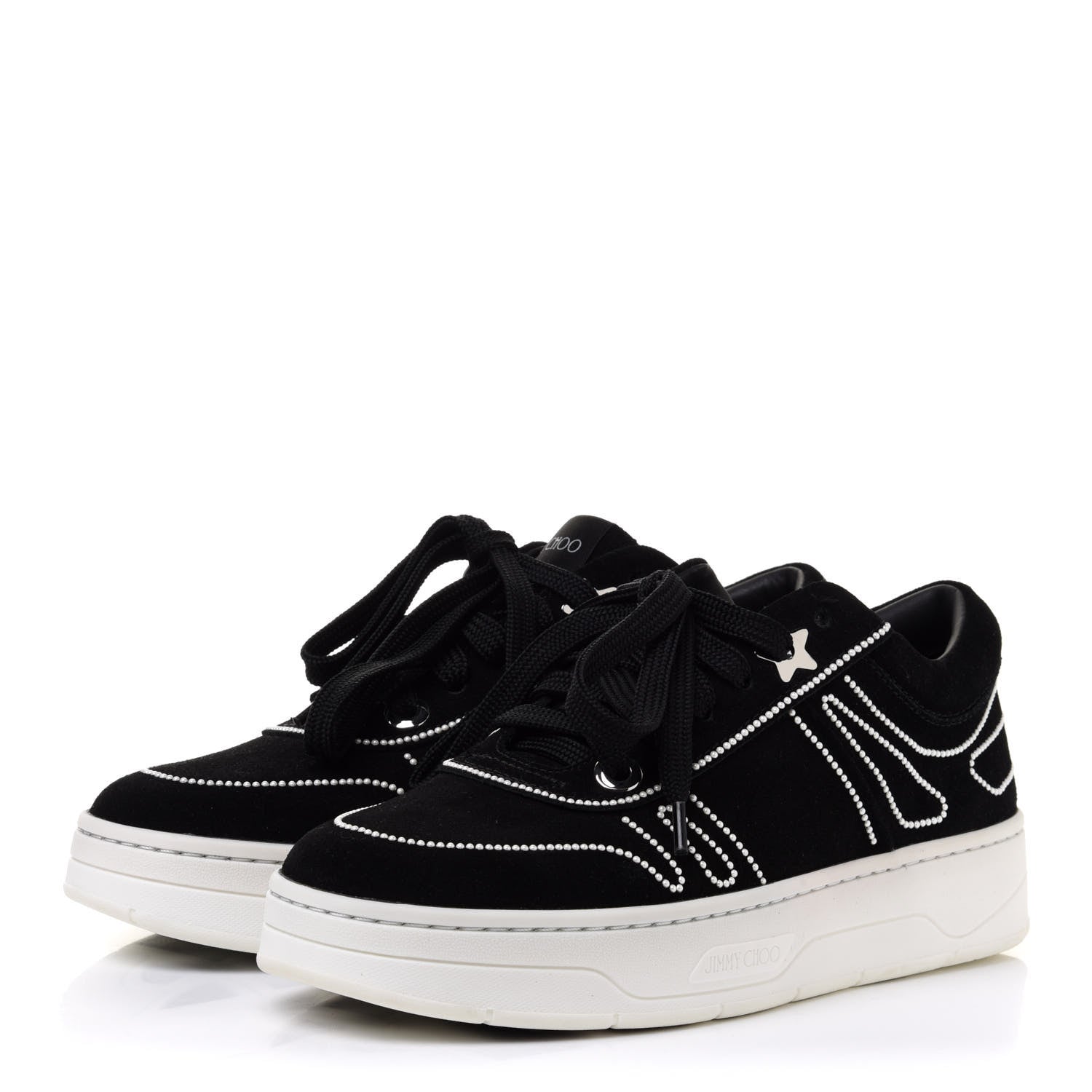 Jimmy Choo Suede Pearl Embellished Hawaii Low-Top Sneakers 36.5 Black 3 of 11