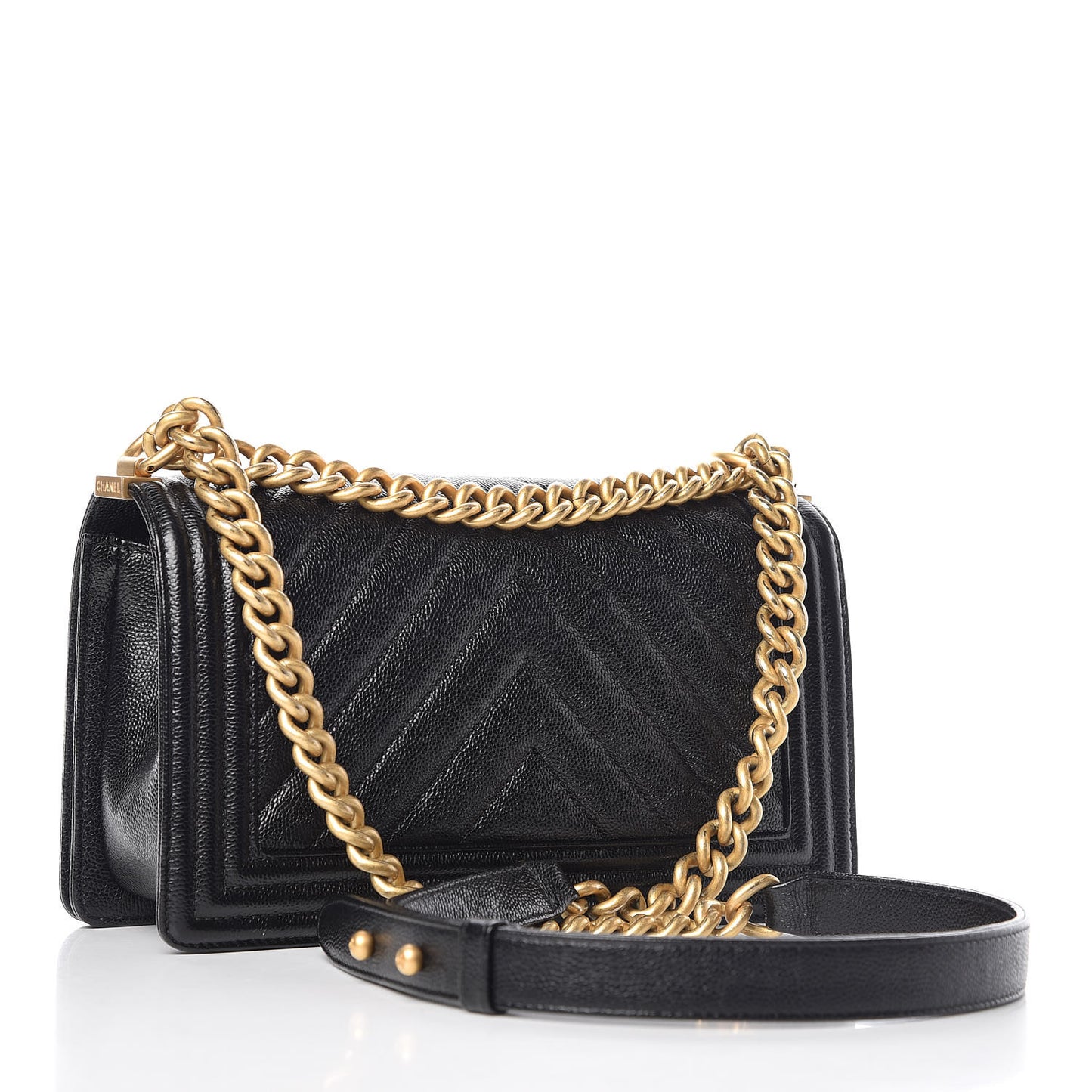 Caviar Chevron Quilted Medium Boy Flap Black