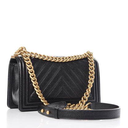 Chanel Caviar Chevron Quilted Medium Boy Flap Black 3 of 11