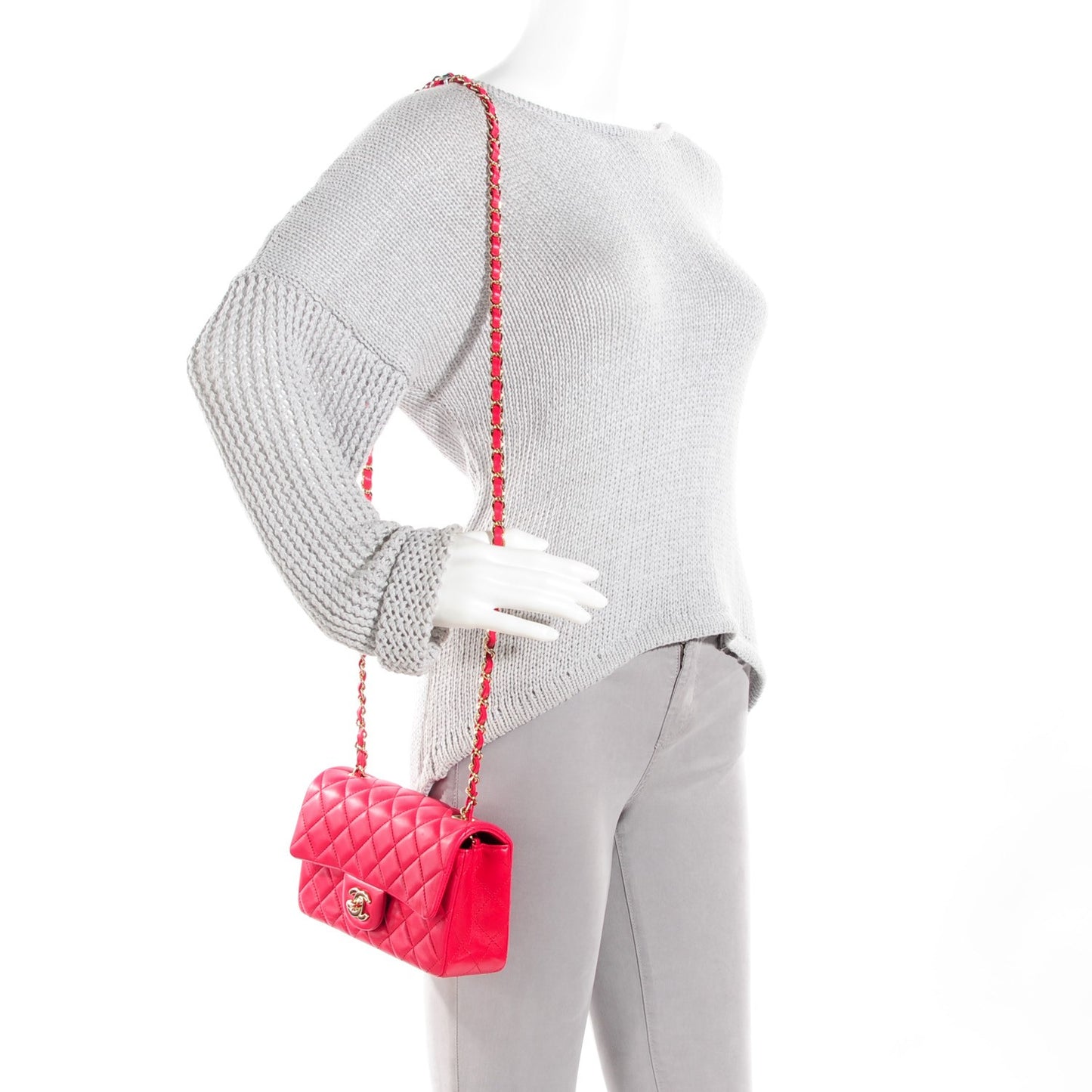 Lambskin Quilted Mini Rectangular Flap Fuchsia