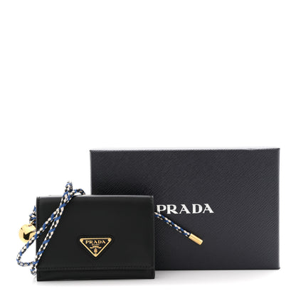 Prada Vitello Card Holder With Braided Strap Black 10 of 10