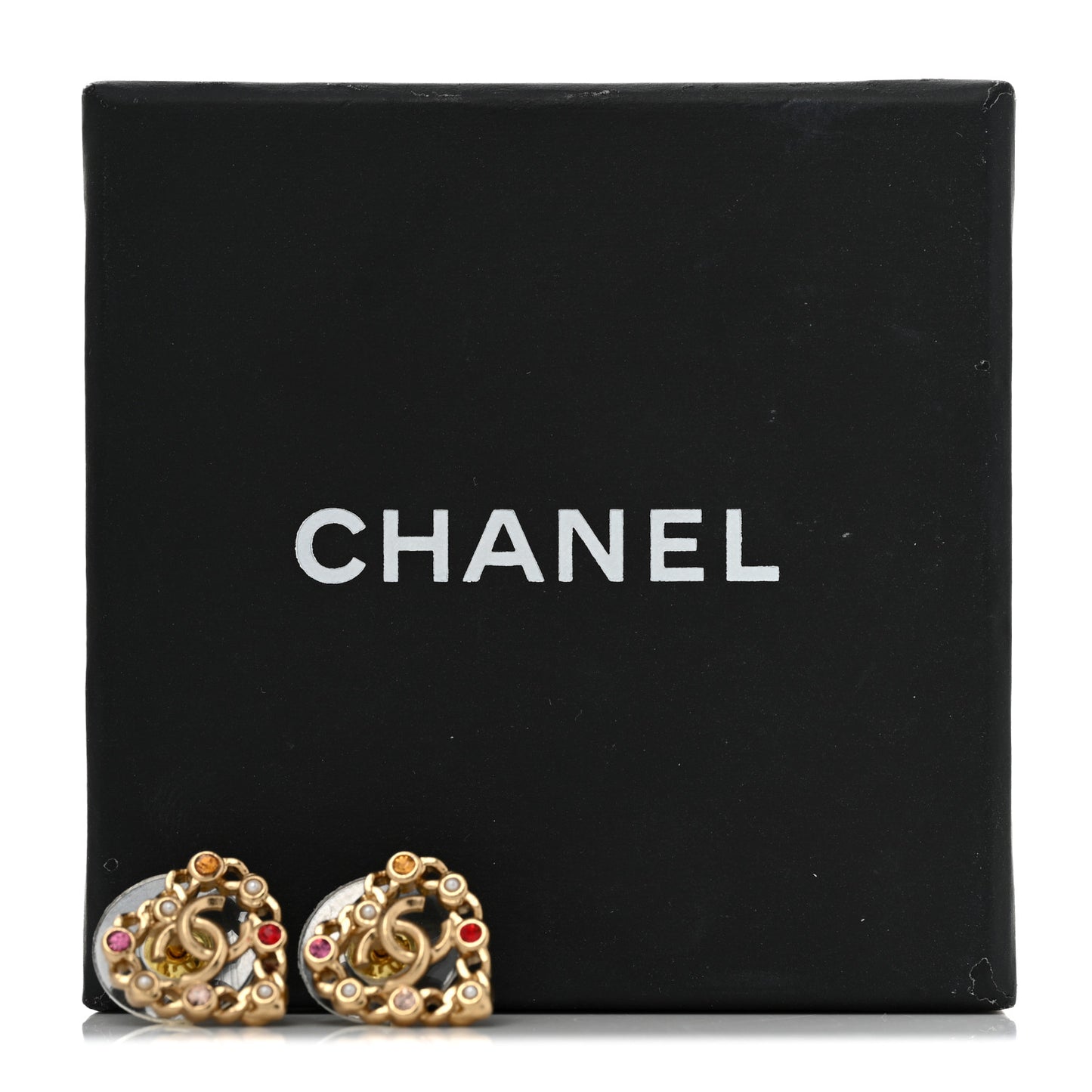 Pearl Crystal CC Heart Earrings Gold Multicolor