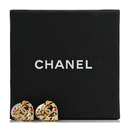 Chanel Pearl Crystal CC Heart Earrings Gold Multicolor 5 of 5