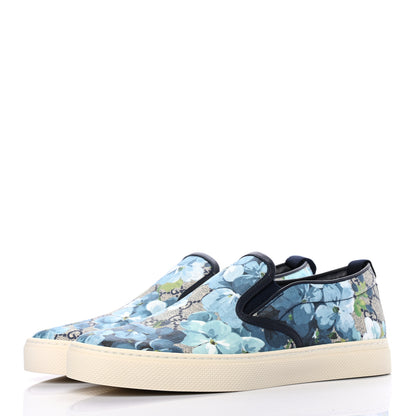 Gucci GG Supreme Monogram Blooms Mens Dublin Slip On Sneakers 6 Beige Blue Navy 3 of 8
