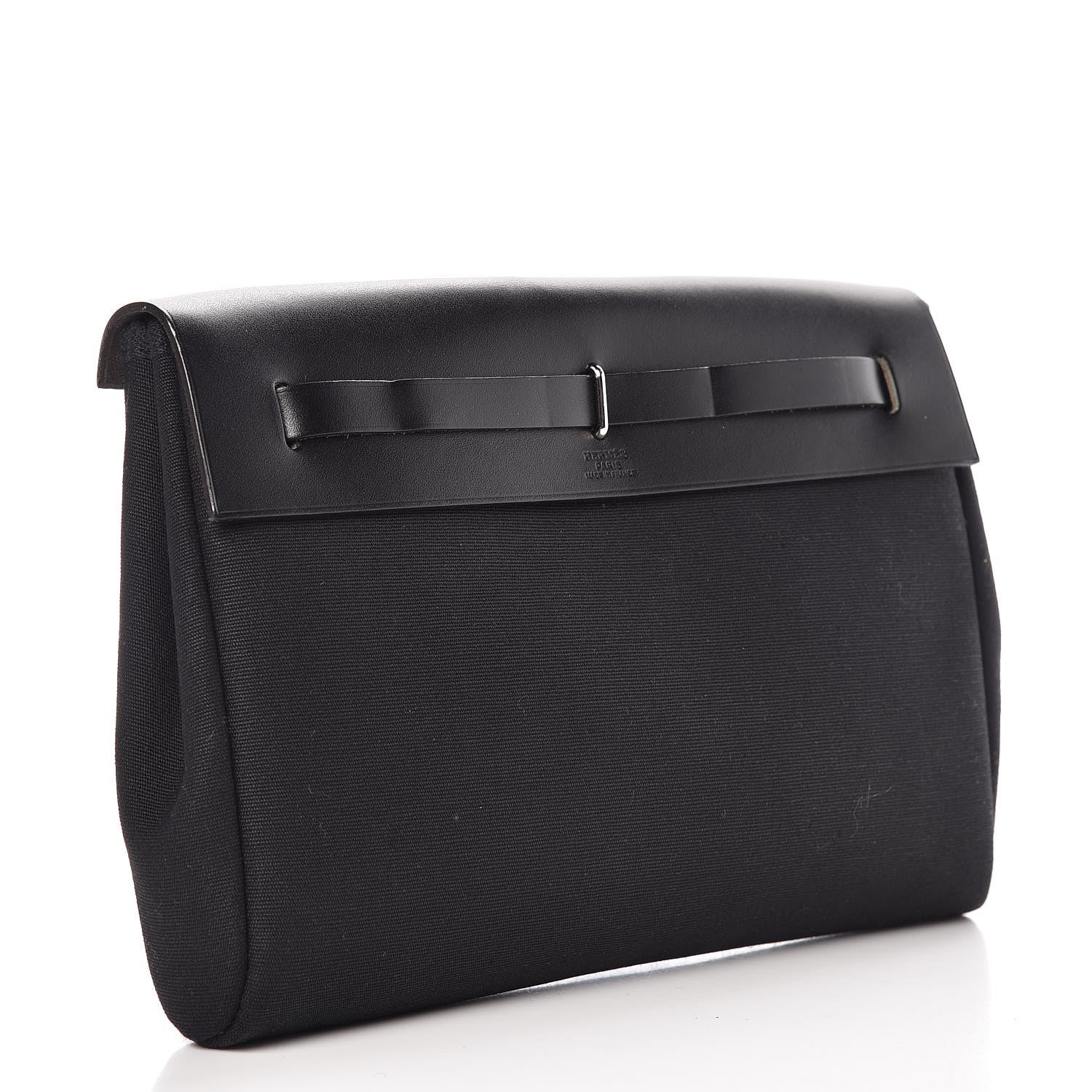 Hermes Toile Vache Calfskin Herbag Clutch Black 3 of 7