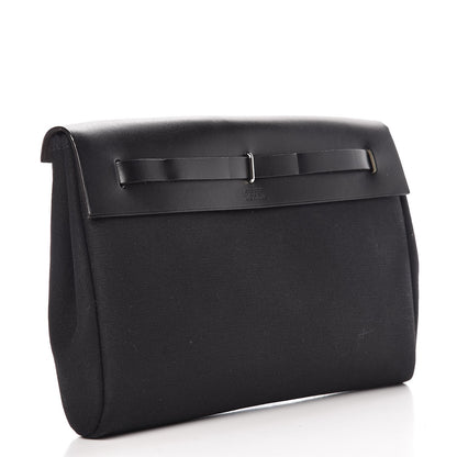 Hermes Toile Vache Calfskin Herbag Clutch Black 3 of 7