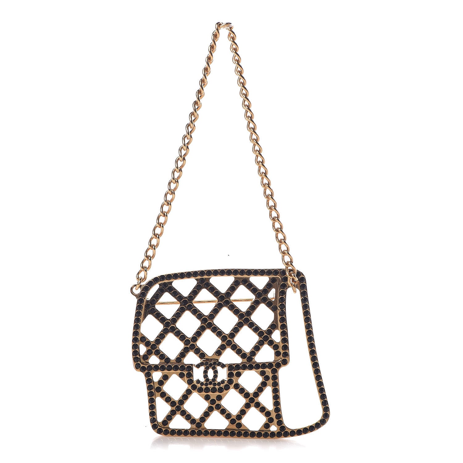 Chanel Crystal Flap Bag Brooch Black Gold 1 of 4