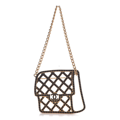 Chanel Crystal Flap Bag Brooch Black Gold 1 of 4