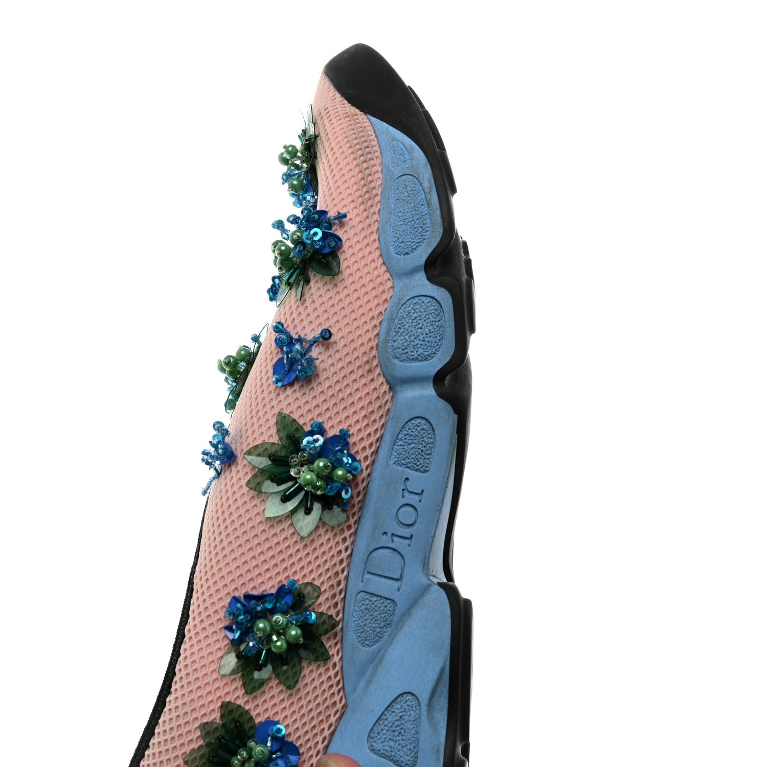 Christian Dior Technical Canvas Embellished Dior Fusion Sneakers 37.5 Pink Blue 10 of 11