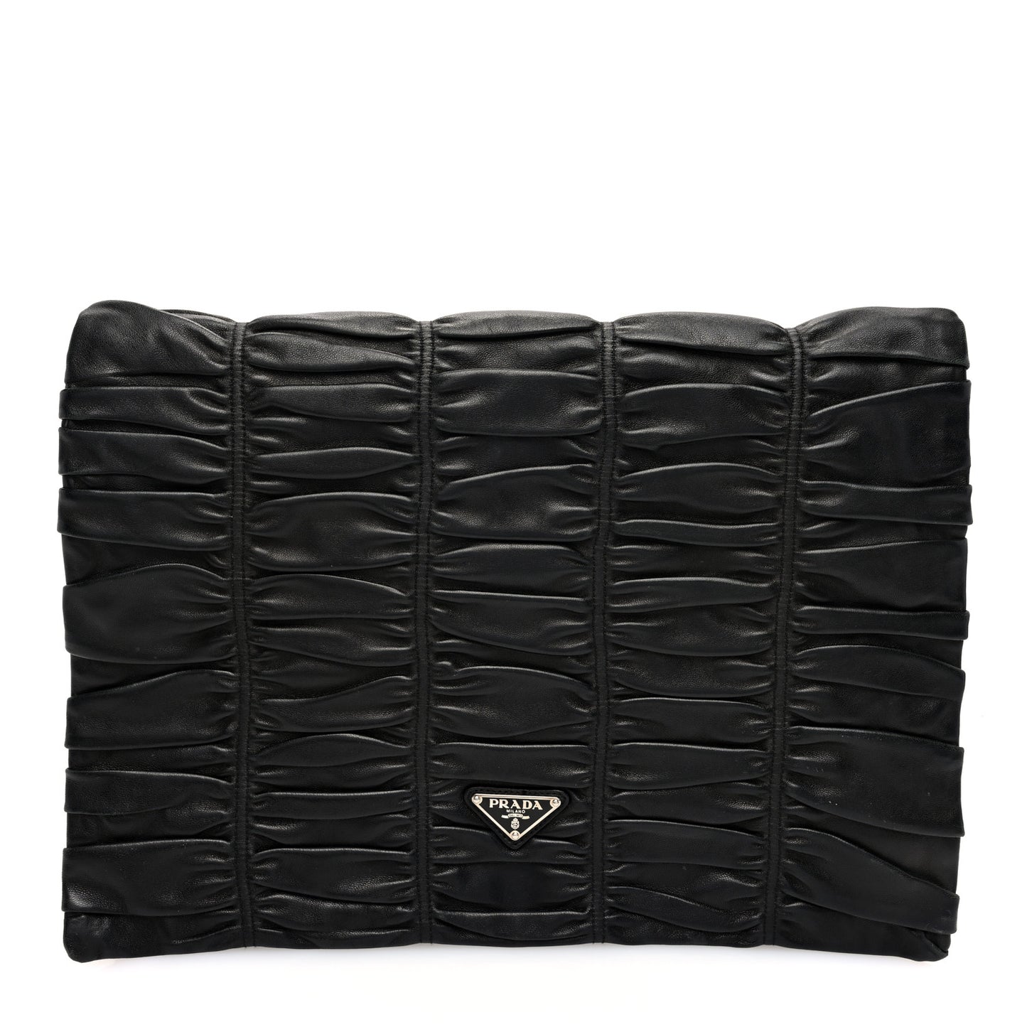 Nappa Dressy Gaufre Ruched Flap Clutch Black