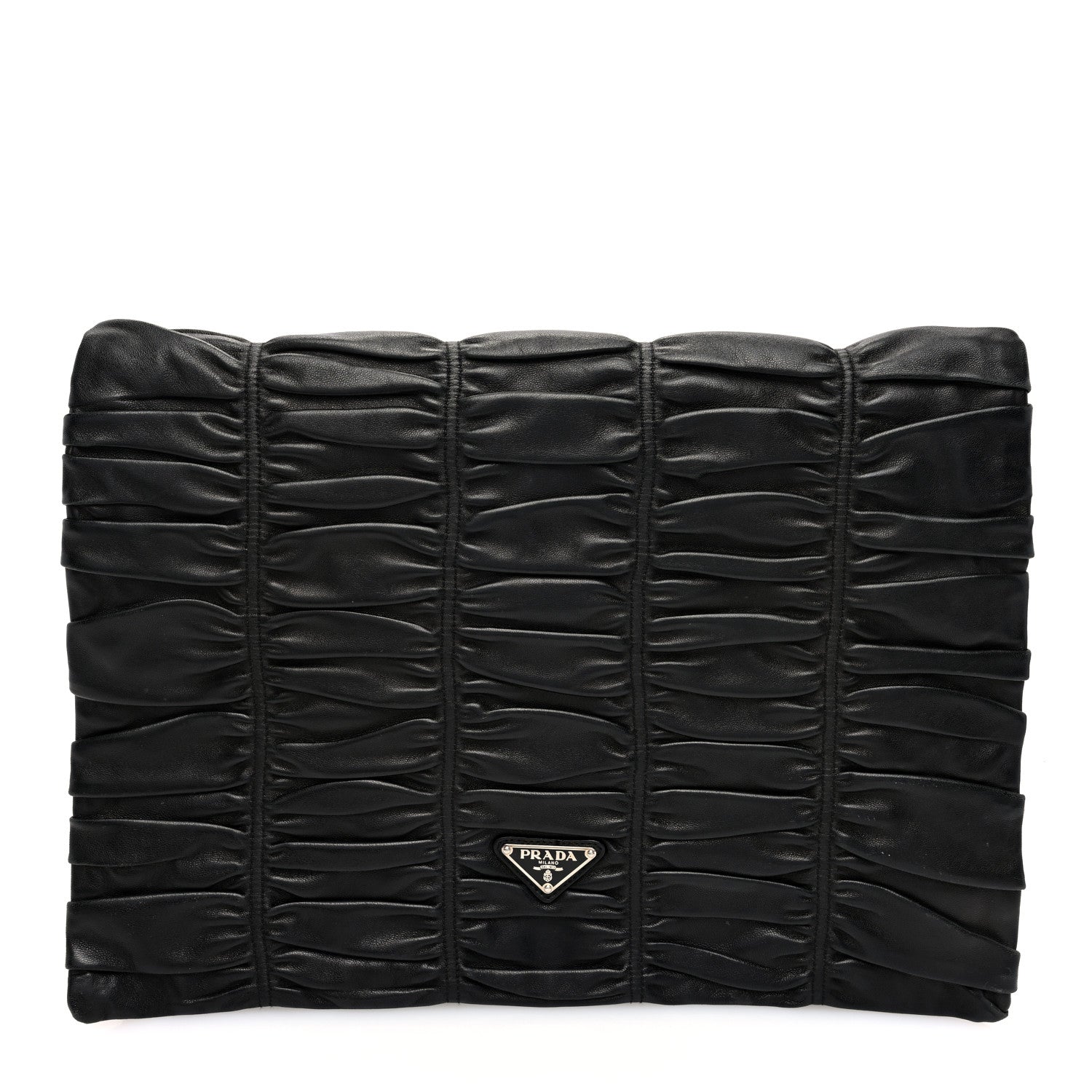 Prada Nappa Dressy Gaufre Ruched Flap Clutch Black 1 of 6