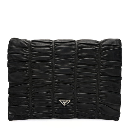 Prada Nappa Dressy Gaufre Ruched Flap Clutch Black 1 of 6