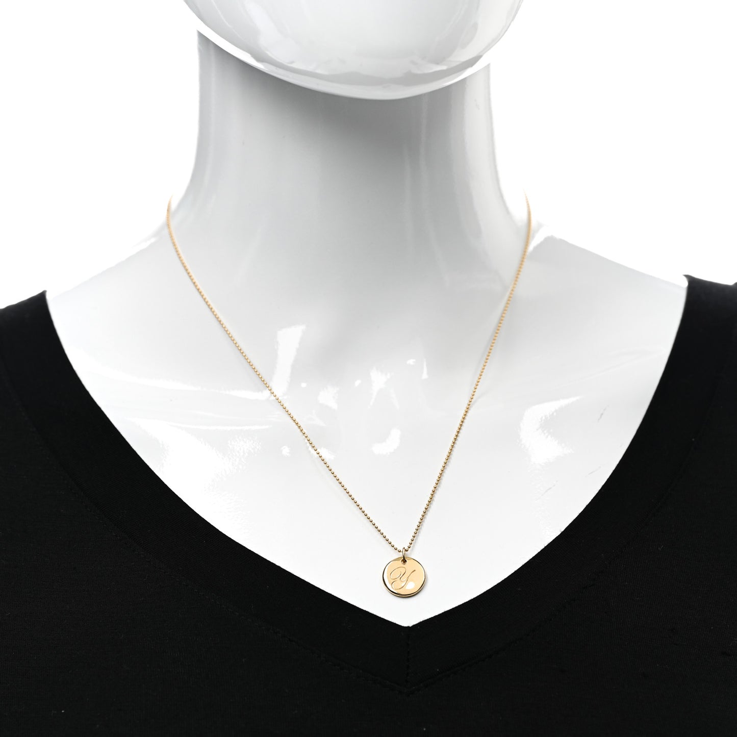 18K Yellow Gold Notes Letter Y Disc Charm Pendant Necklace