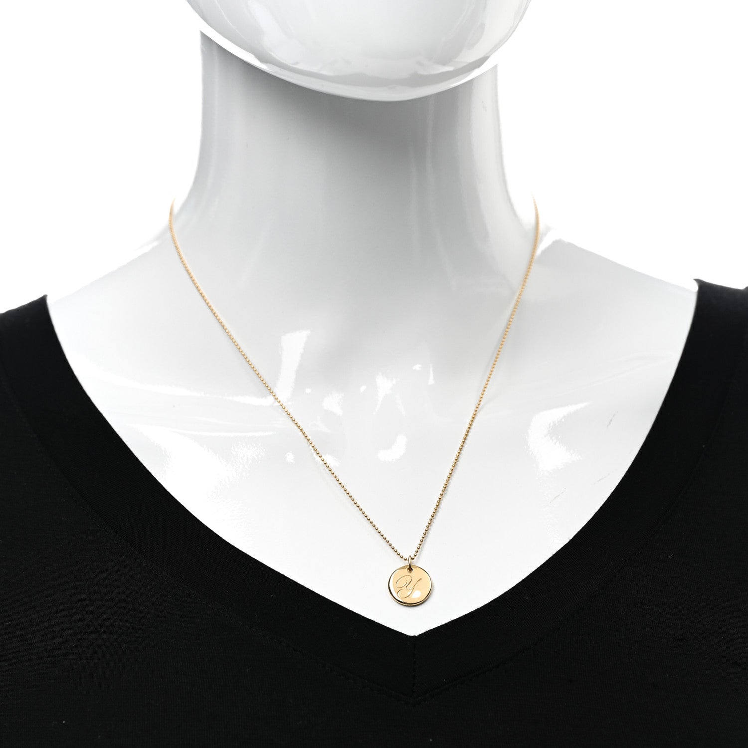 Tiffany 18K Yellow Gold Notes Letter Y Disc Charm Pendant Necklace 2 of 5