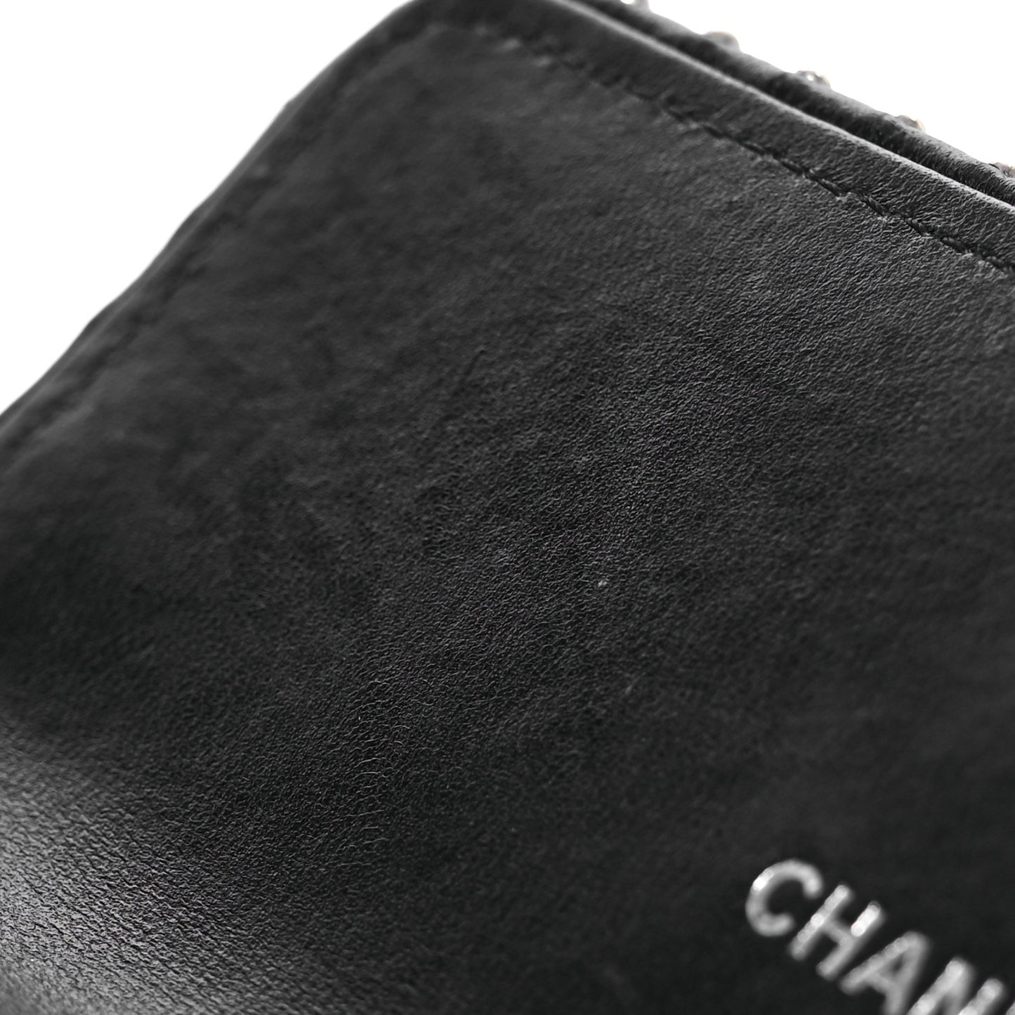 Lambskin Chevron Quilted Studded Small Flap Wallet Black