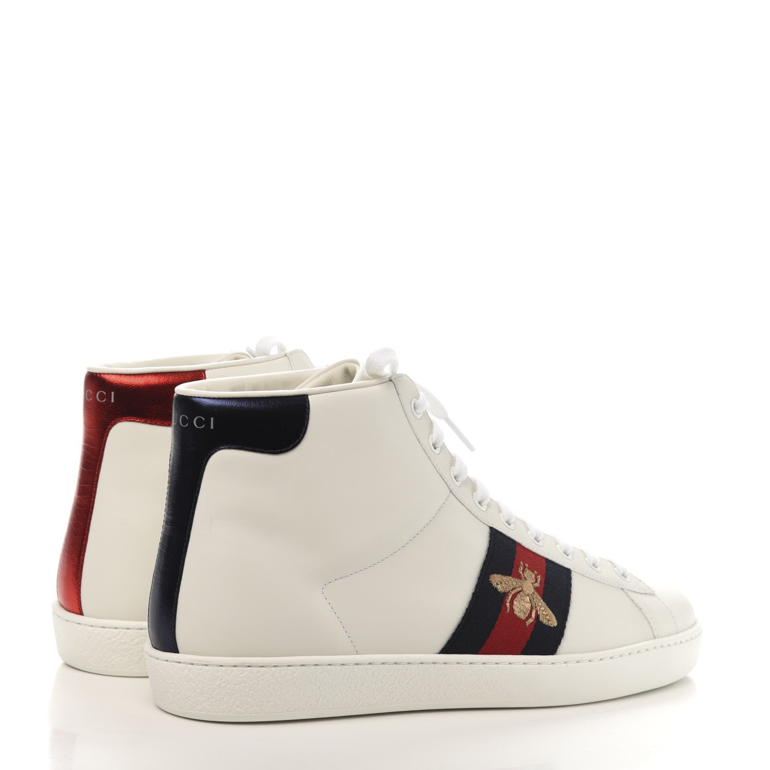 Gucci Calfskin Miro Soft Web Bee Embroidered Mens Ace High Top Sneakers 9 White 4 of 10