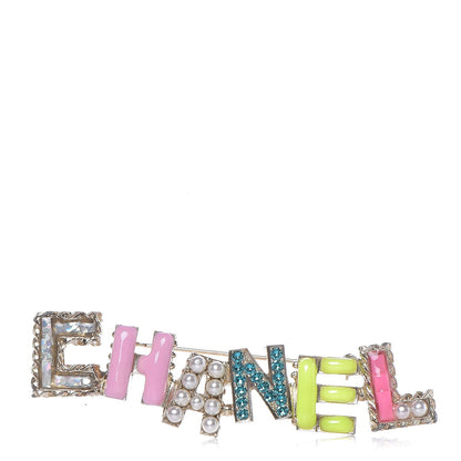 Chanel Pearl Enamel Logo Brooch Multicolor 1 of 5