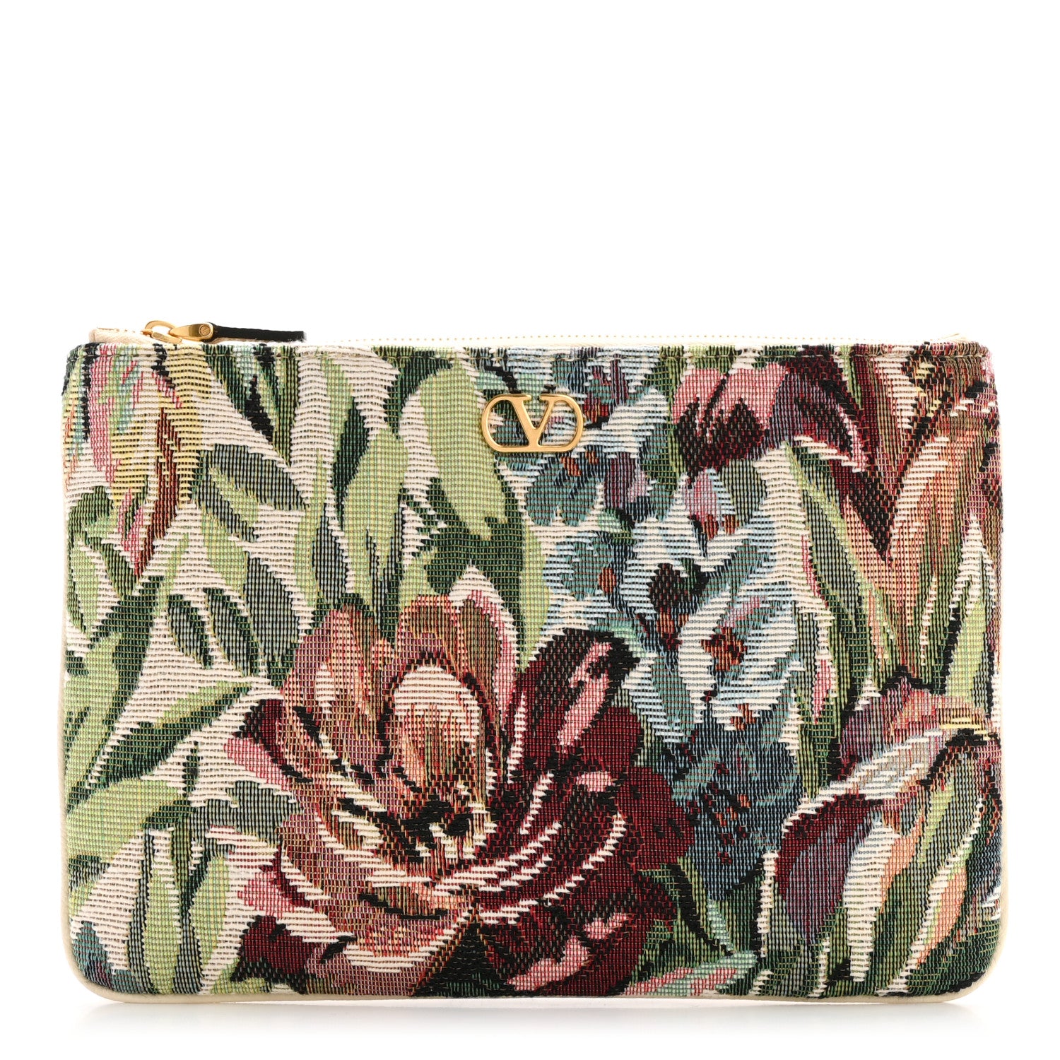 Valentino Garavani Jacquard Floral Medium Vlogo Zip Pouch White Multicolor 1 of 8