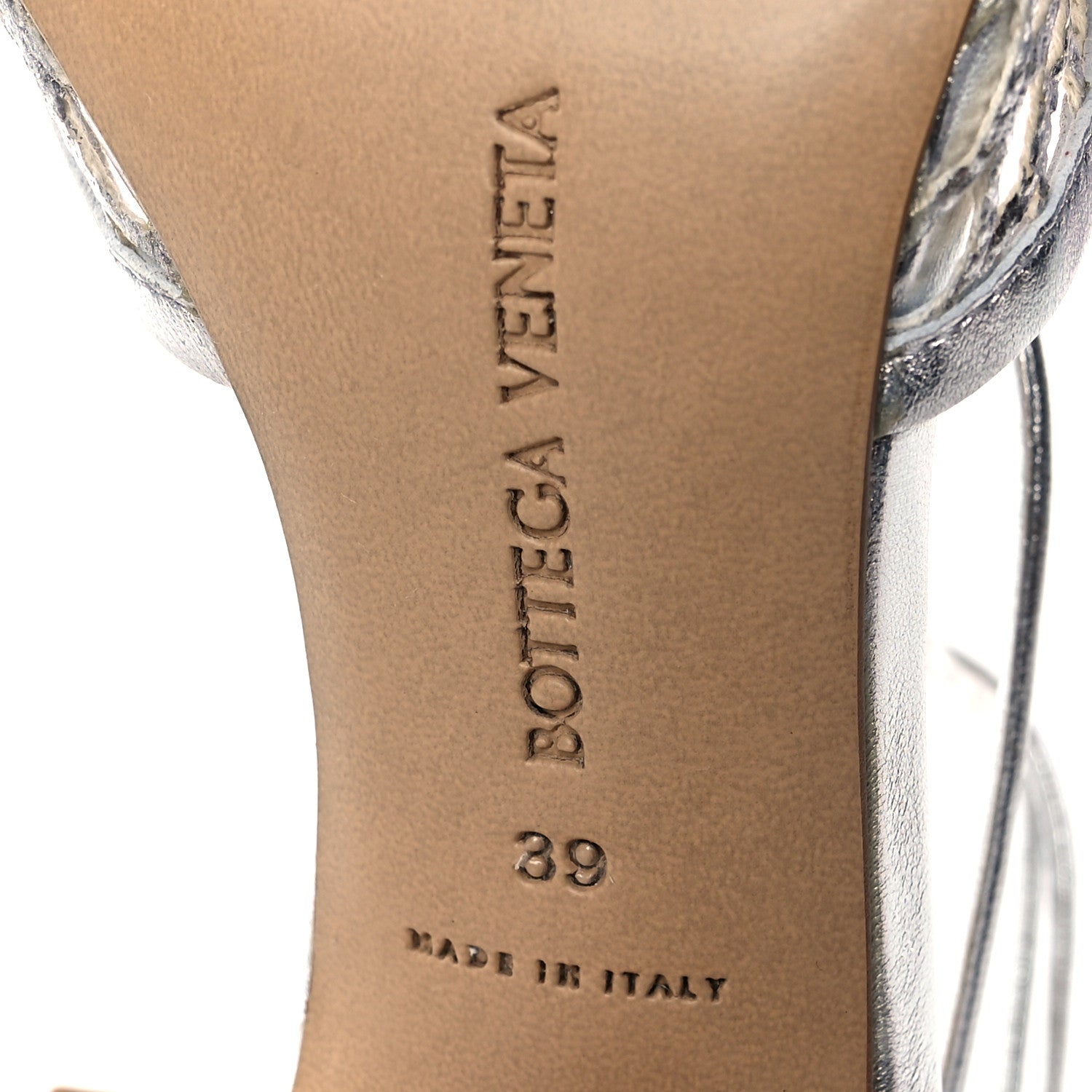 Bottega Veneta Mesh Metallic Nappa Stretch Ankle Tie Sandals 39 Silver 6 of 7